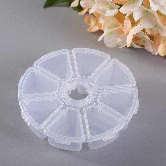 Two Clear Round Grid Jewelry Bead Compartment Storage Organizer Case Set - Picture 7 of 7